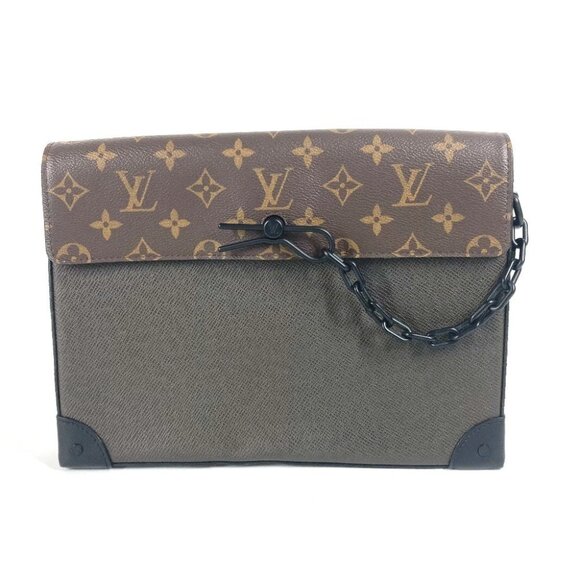 LOUIS VUITTON M30583 Taiga Monogram Pochette Steamer Bag Pouch Chain Flap Clutch - Picture 1 of 16